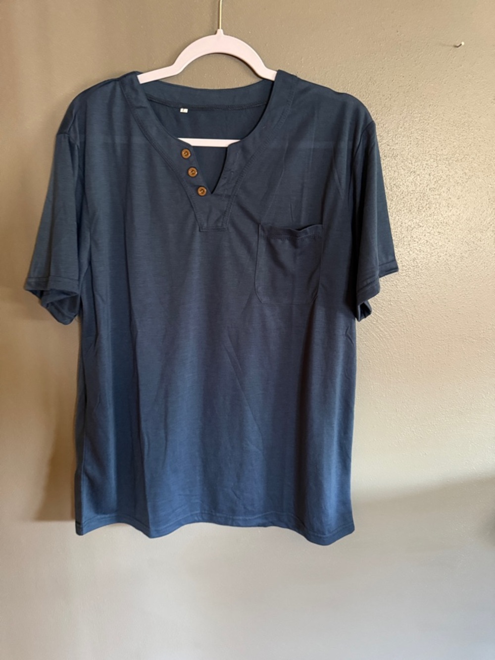 Men's Navy Short Sleeve Henley Pocket Shirt
